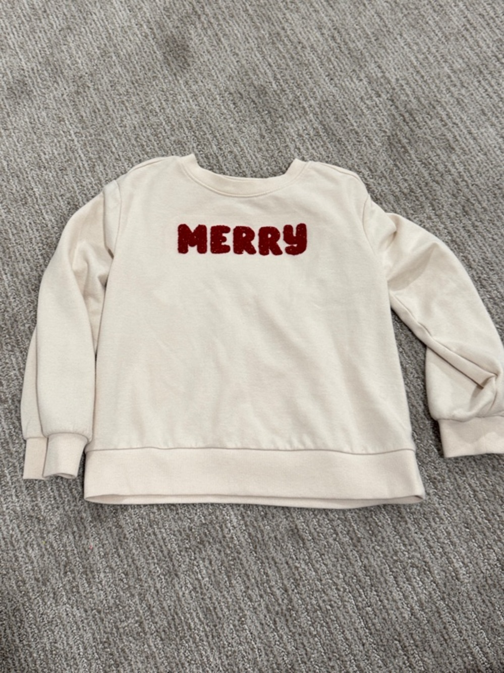 Cat & Jack Cream Sweatshirt with Red "MERRY" Applique